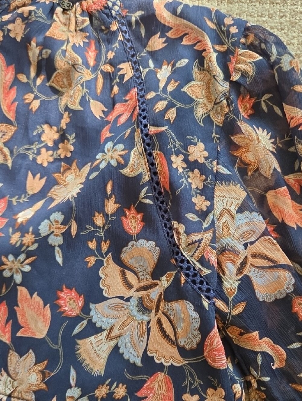 Sam Edelman Navy Floral Midi Dress with Pink & Cream Flowers - Picture 9 of 13
